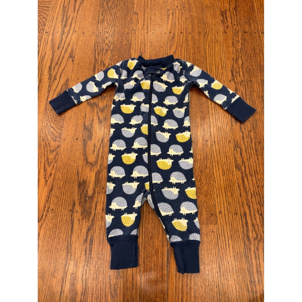 Hanna Andersson Organic Cotton Hedgehog Print Zip Sleeper Navy Blue 3-6 Months